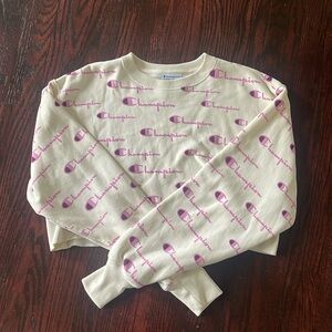 Small Off-White with Pink Champion Cropped Crew